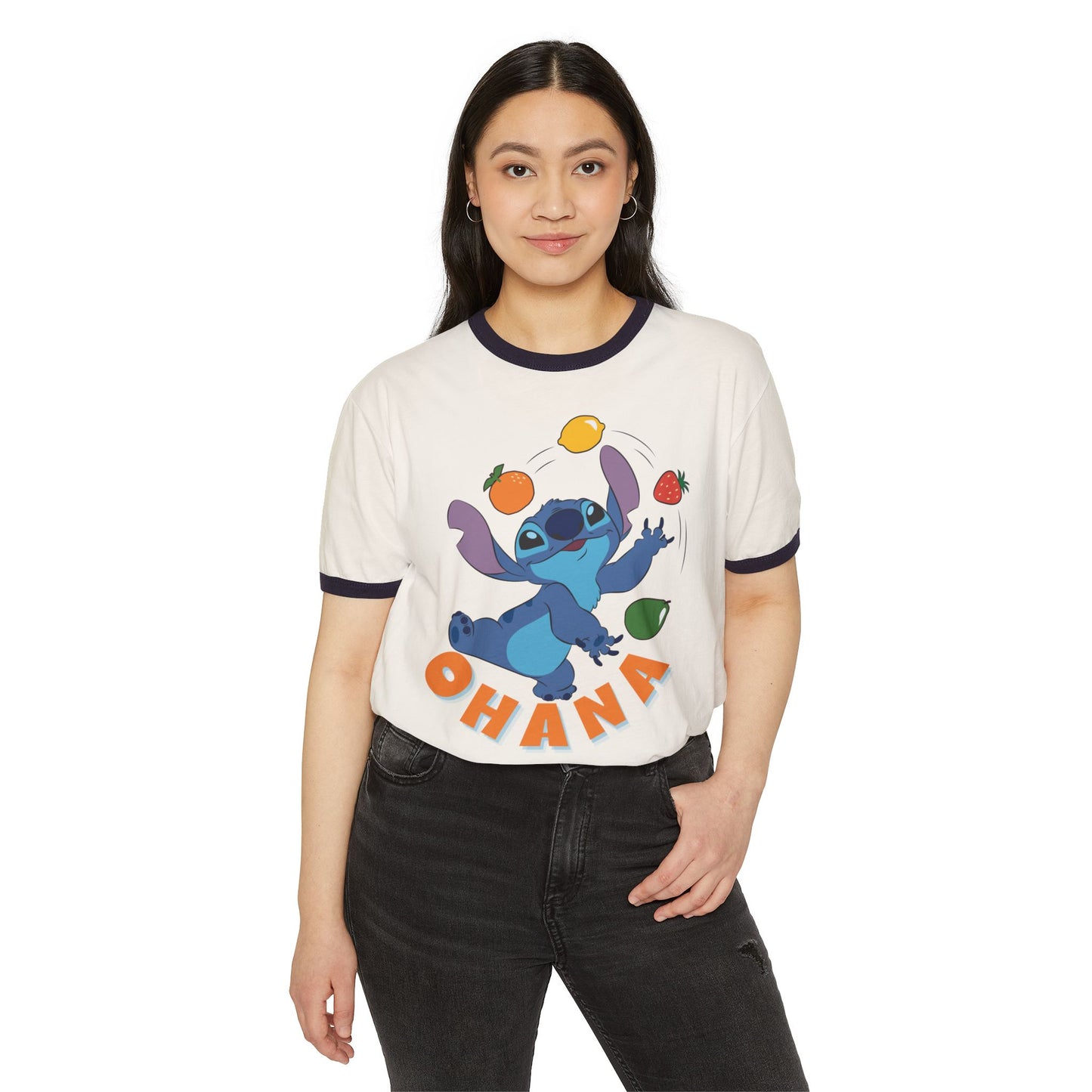 Fun Ohana Ringer T-Shirt for Family Gatherings, Cute Casual Wear, Gift for Friends, Summer Outing Tee, Children’s Day Celebration