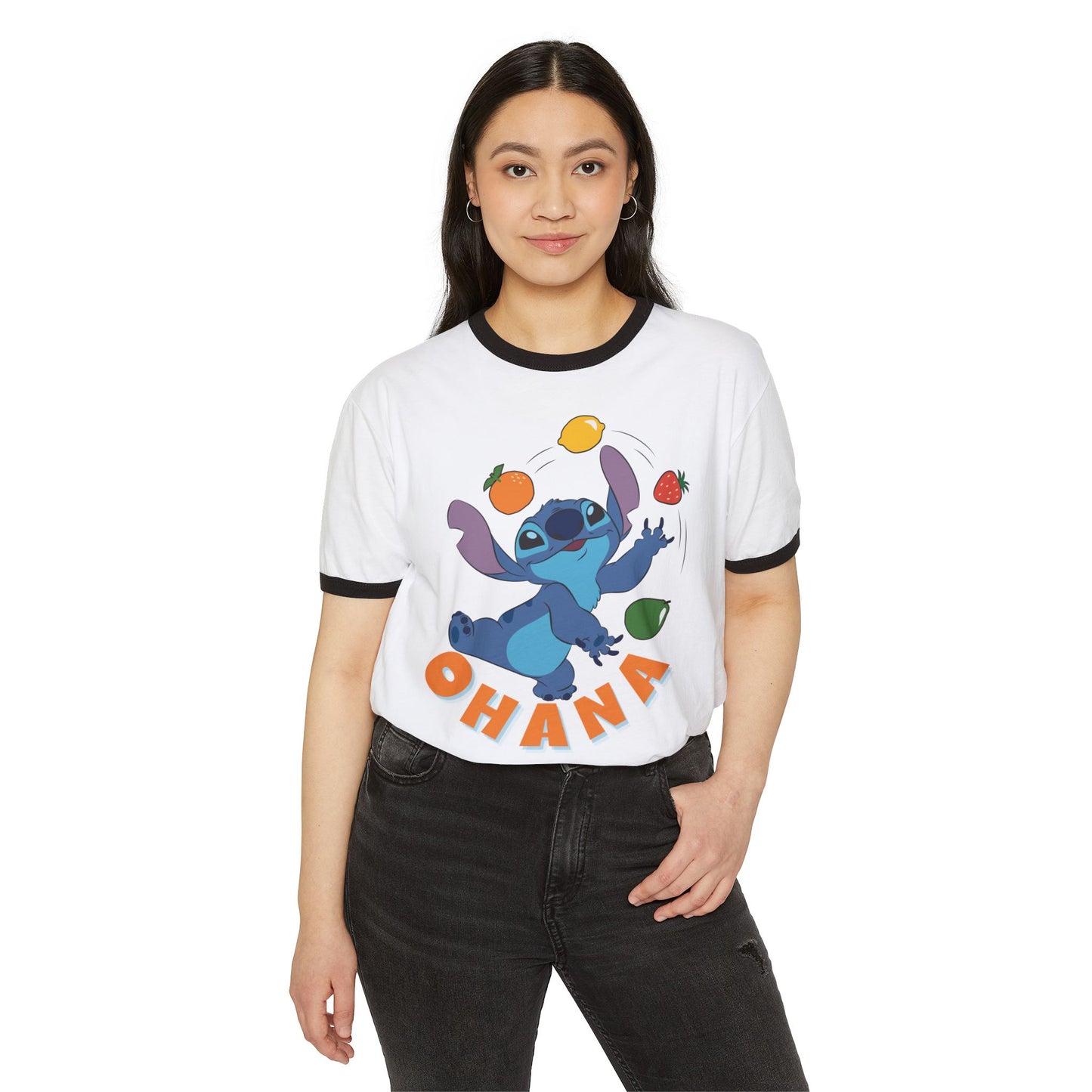 Fun Ohana Ringer T-Shirt for Family Gatherings, Cute Casual Wear, Gift for Friends, Summer Outing Tee, Children’s Day Celebration