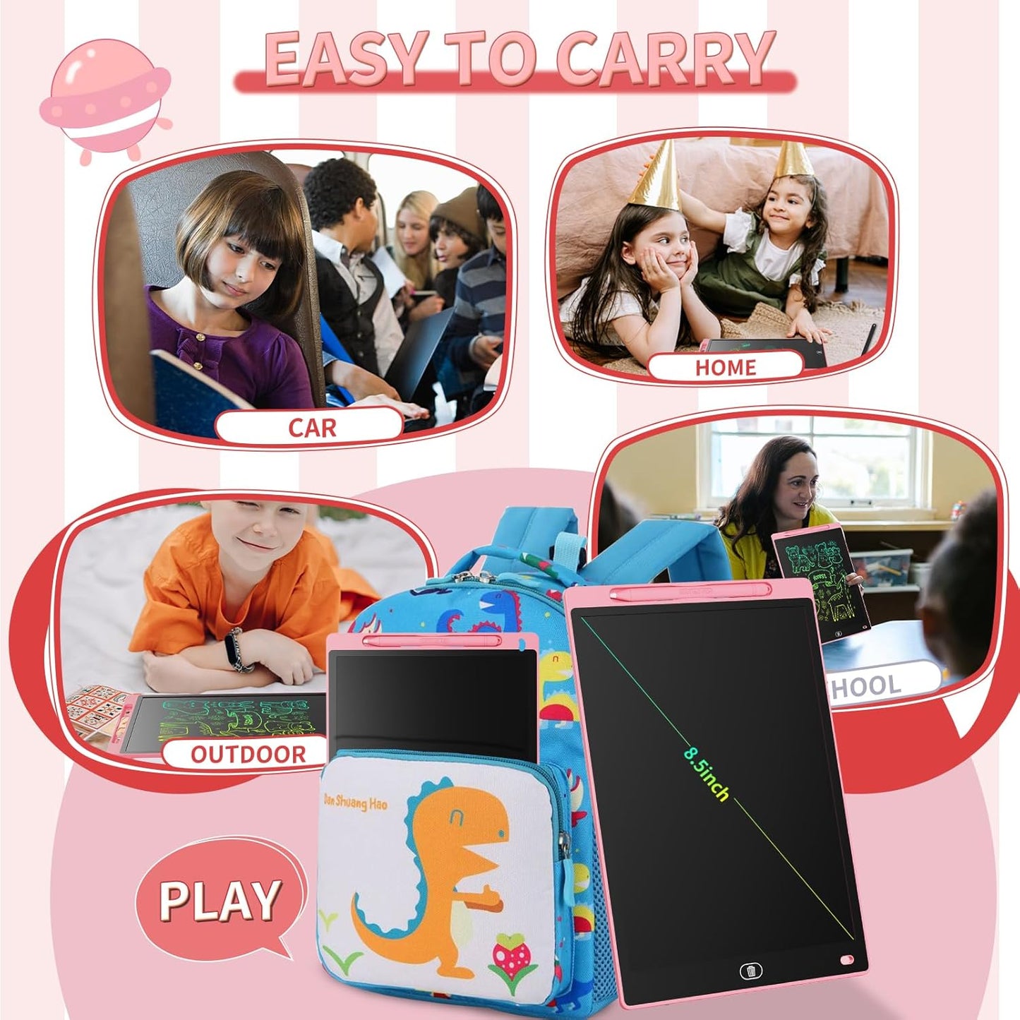 16-Inch LCD Writing and Drawing Tablet – Erasable Drawing Pad for Kids (Pink)