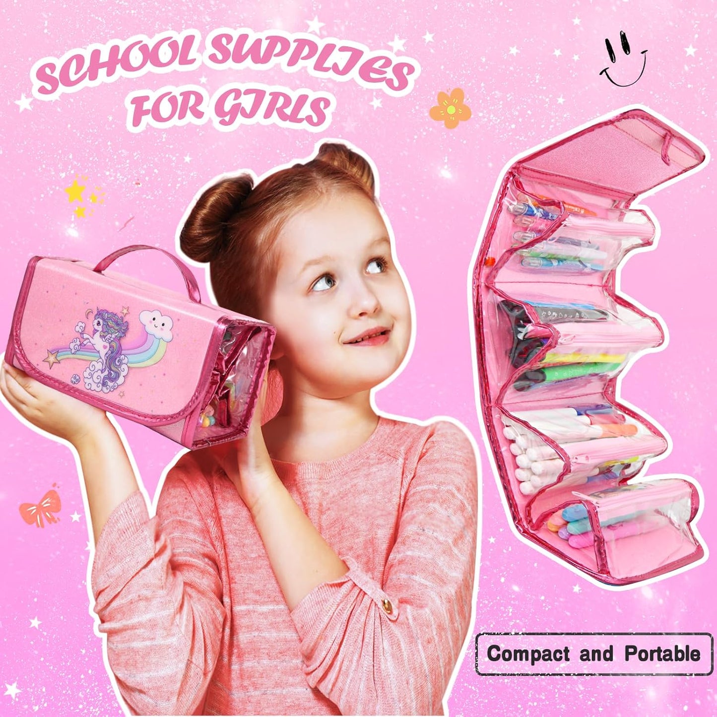 FruityFun 50 Pcs Scented Art Set with Unicorn Case for Girls