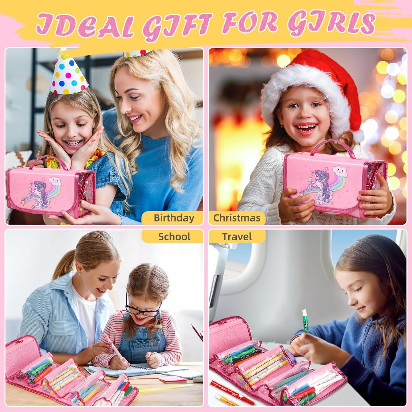 FruityFun 50 Pcs Scented Art Set with Unicorn Case for Girls