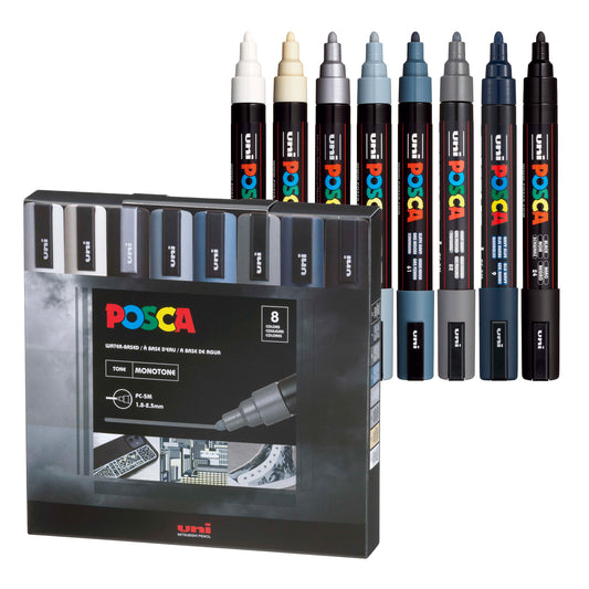 POSCA® Paint Marker Set, 8 Colors, PC-5M Gray Tone Set