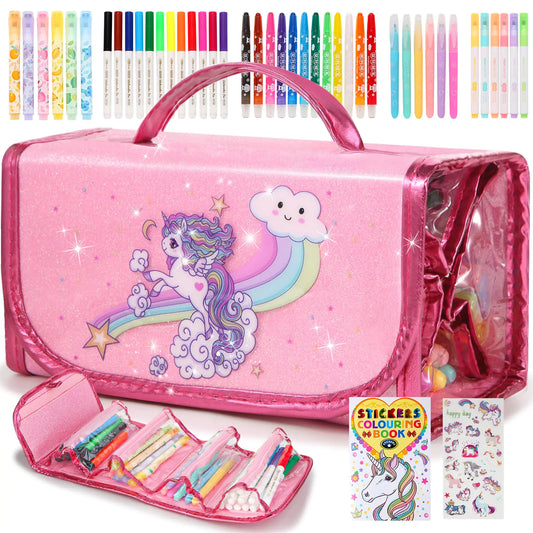 FruityFun 50 Pcs Scented Art Set with Unicorn Case for Girls