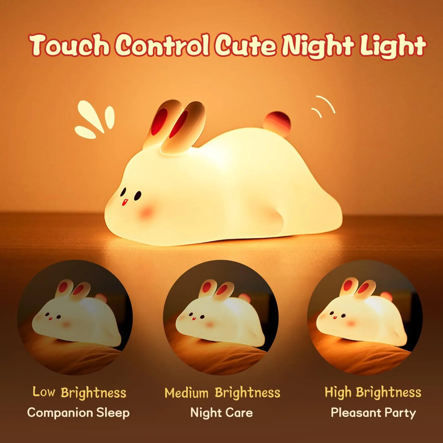 Cute Rabbit LED Night Light – Touch Sensor Bedroom & Home Decor
