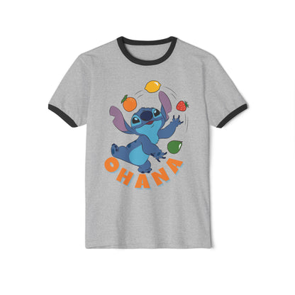 Fun Ohana Ringer T-Shirt for Family Gatherings, Cute Casual Wear, Gift for Friends, Summer Outing Tee, Children’s Day Celebration