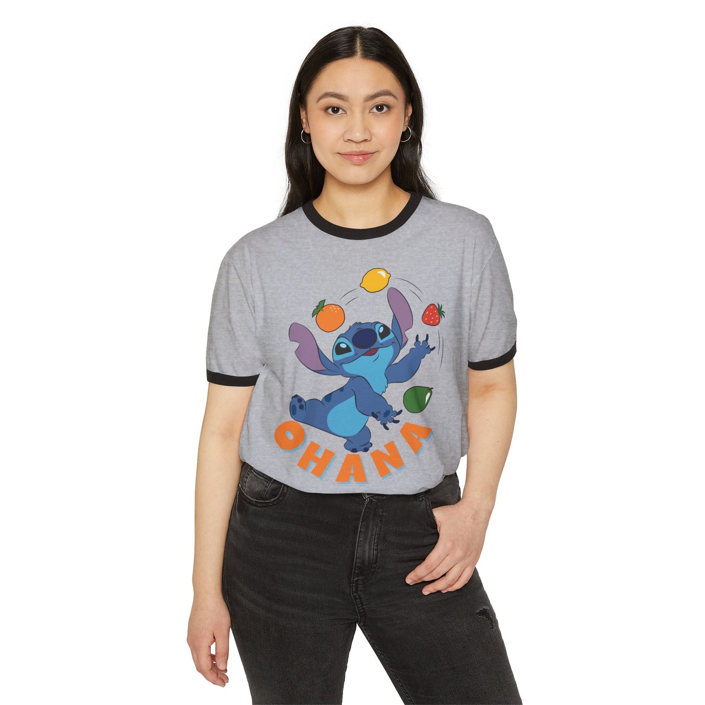 Fun Ohana Ringer T-Shirt for Family Gatherings, Cute Casual Wear, Gift for Friends, Summer Outing Tee, Children’s Day Celebration