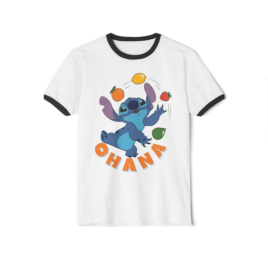 Fun Ohana Ringer T-Shirt for Family Gatherings, Cute Casual Wear, Gift for Friends, Summer Outing Tee, Children’s Day Celebration