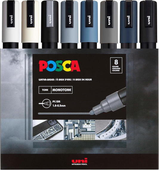 POSCA® Paint Marker Set, 8 Colors, PC-5M Gray Tone Set