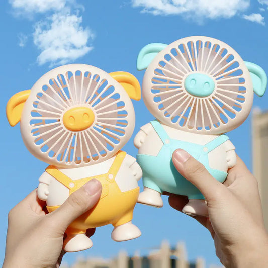 Cute Cartoon Mini Pig Fan with Light - USB Desk Fan
